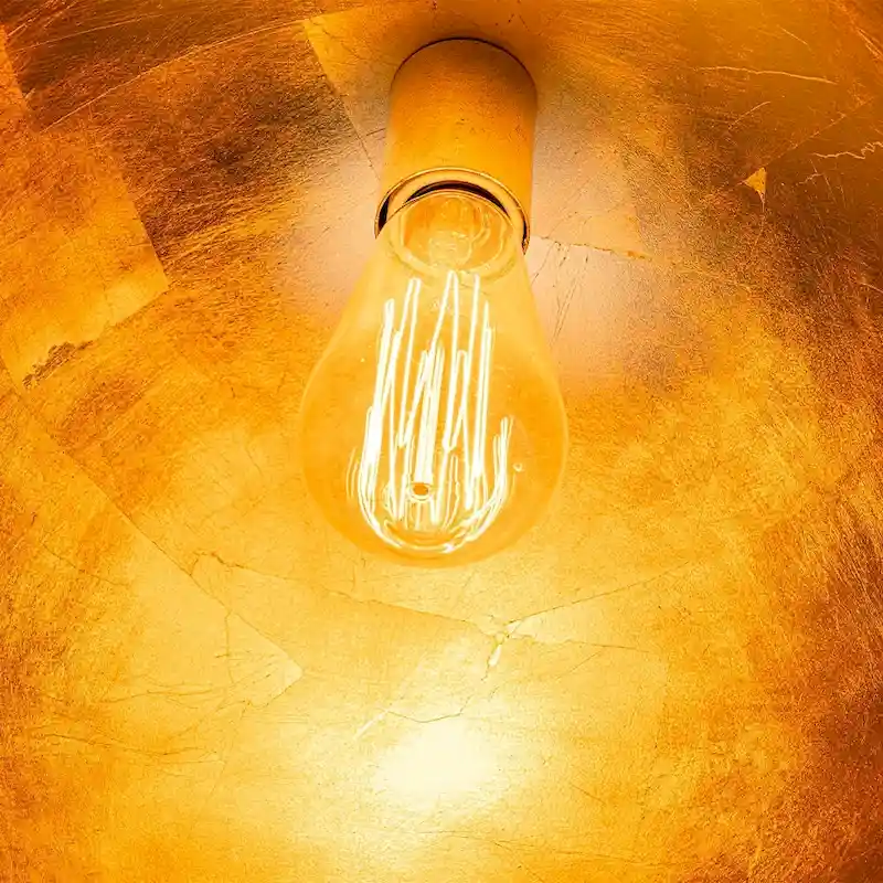 Single-Light Distressed White Gold Foil Metal Dome Pendant - 13.8in