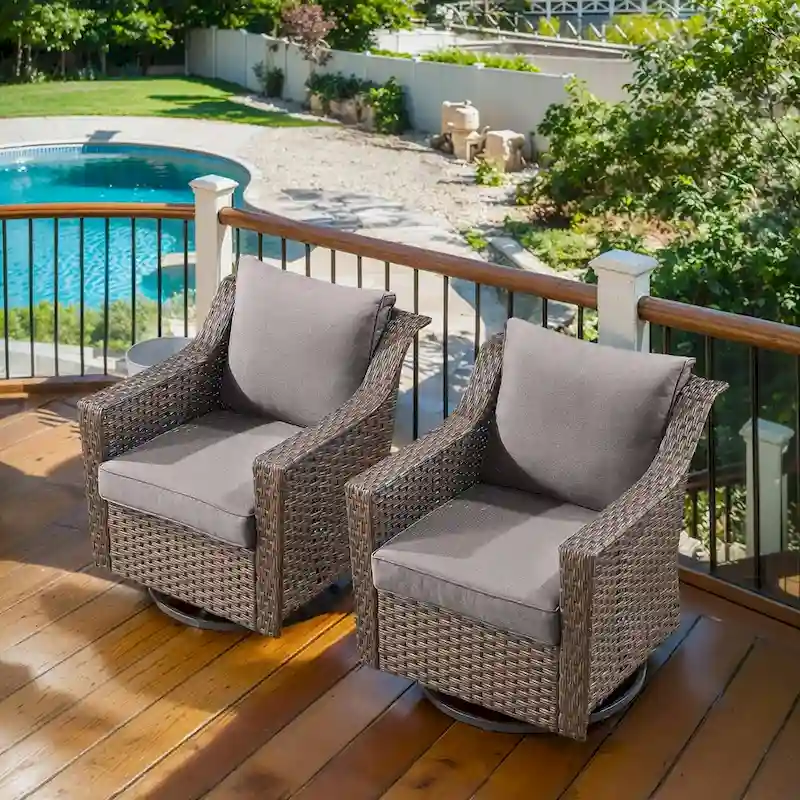 Outdoor Rattan Gliding Chair Set of 2 with Cushion - Brown