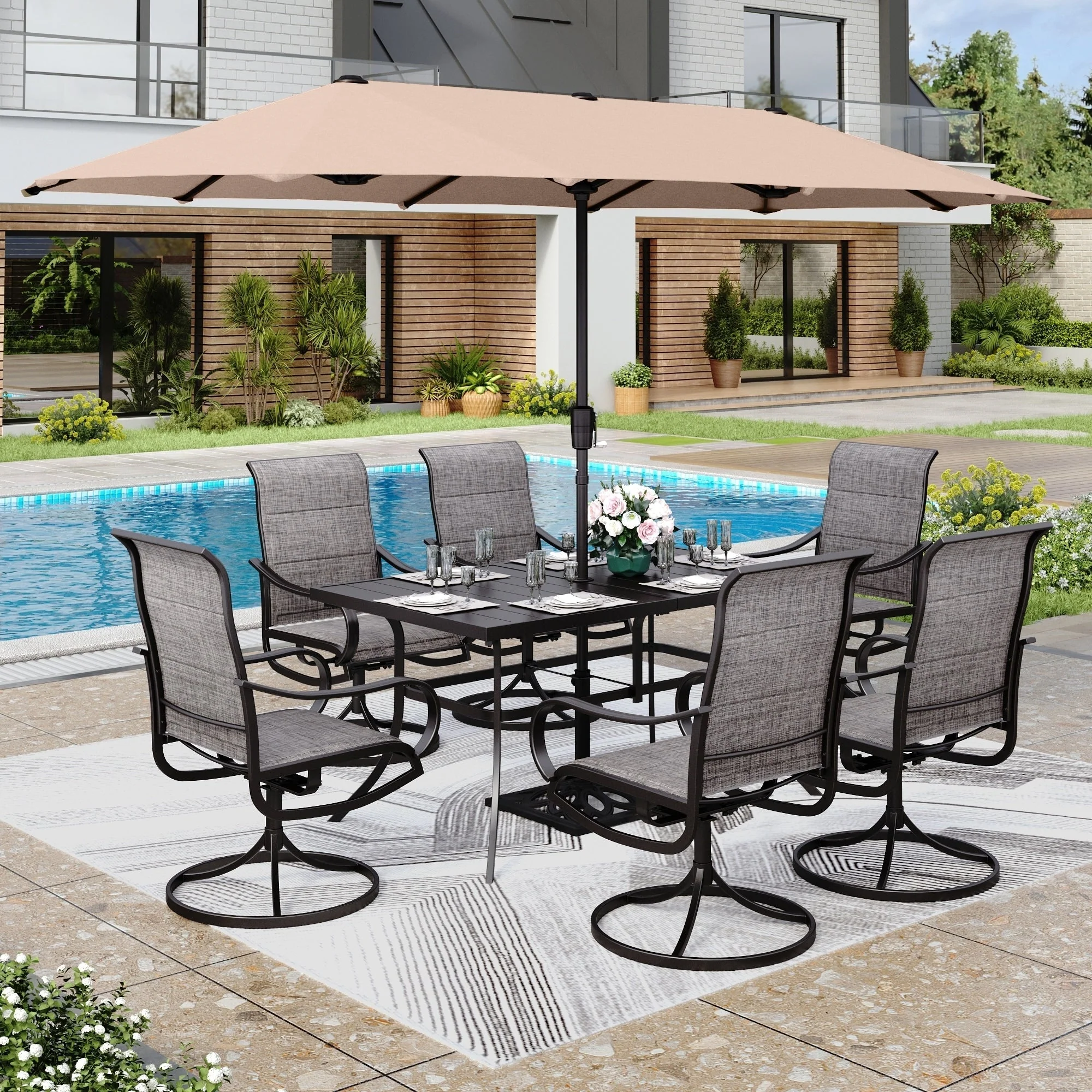 MAISON ARTS 8 PCS Patio Dining Set with 13ft Patio Umbrella