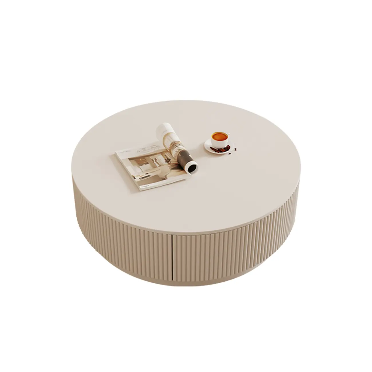 Modern Wood Round Nesting Coffee Table with 2 Drawers