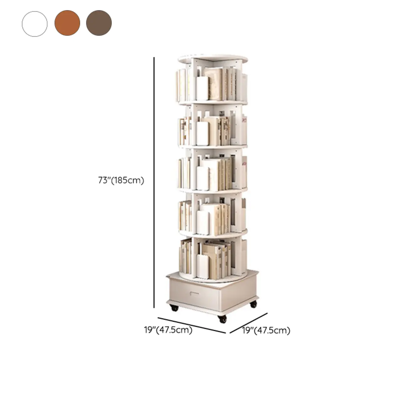 Medium Rotatable Nut-brown Wooden Vertical Bookcase
