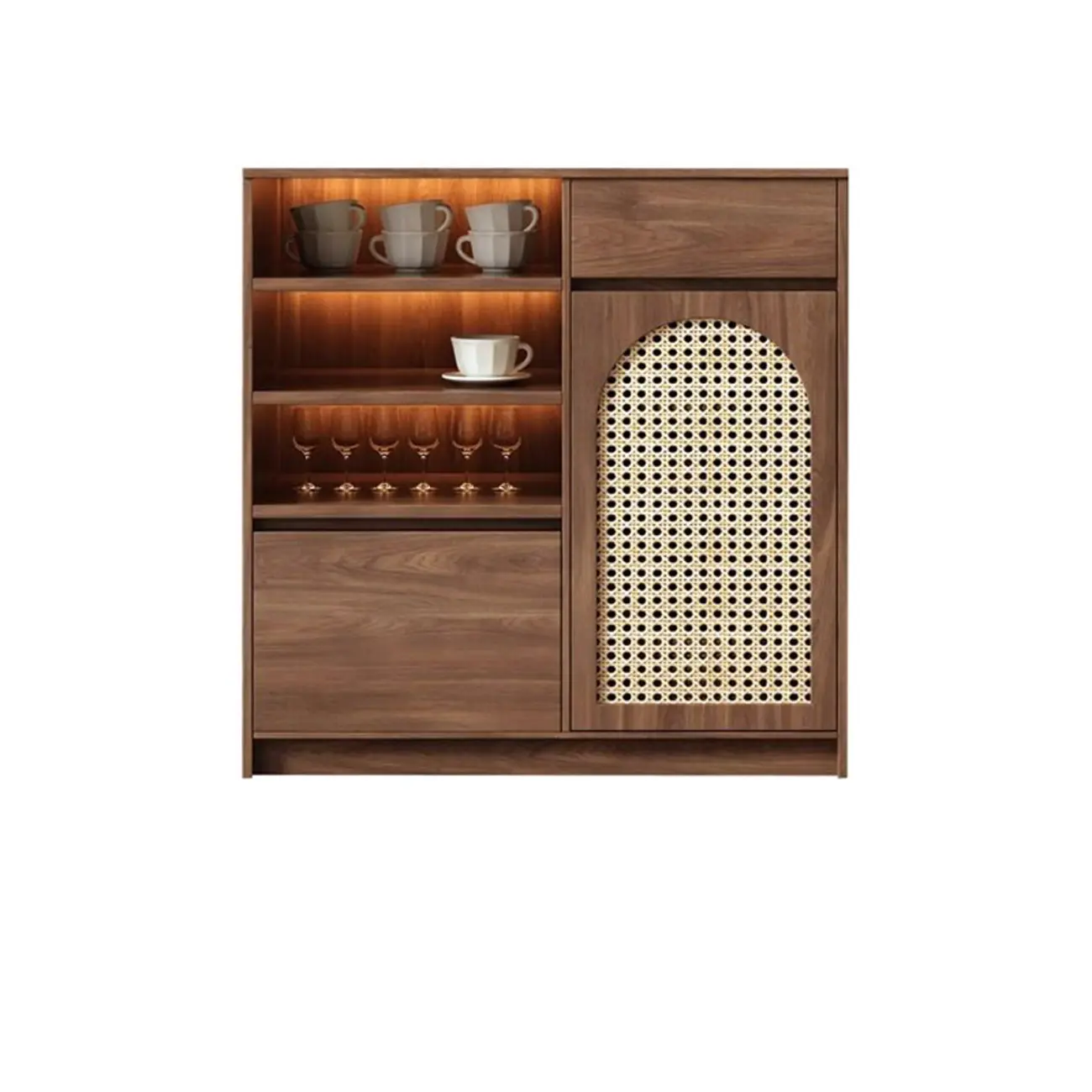 Medium Wood Rattan Kitchen Storage Cabinet in Natural Finish