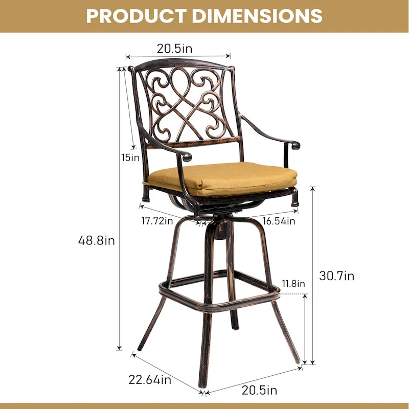 Pellebant Patio Aluminum Swivel Bar Stool with Sunbrella Cushion