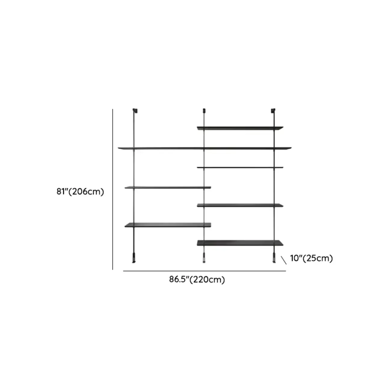 Industrial Black Wood Modular Wall Shelving System Bookshelf