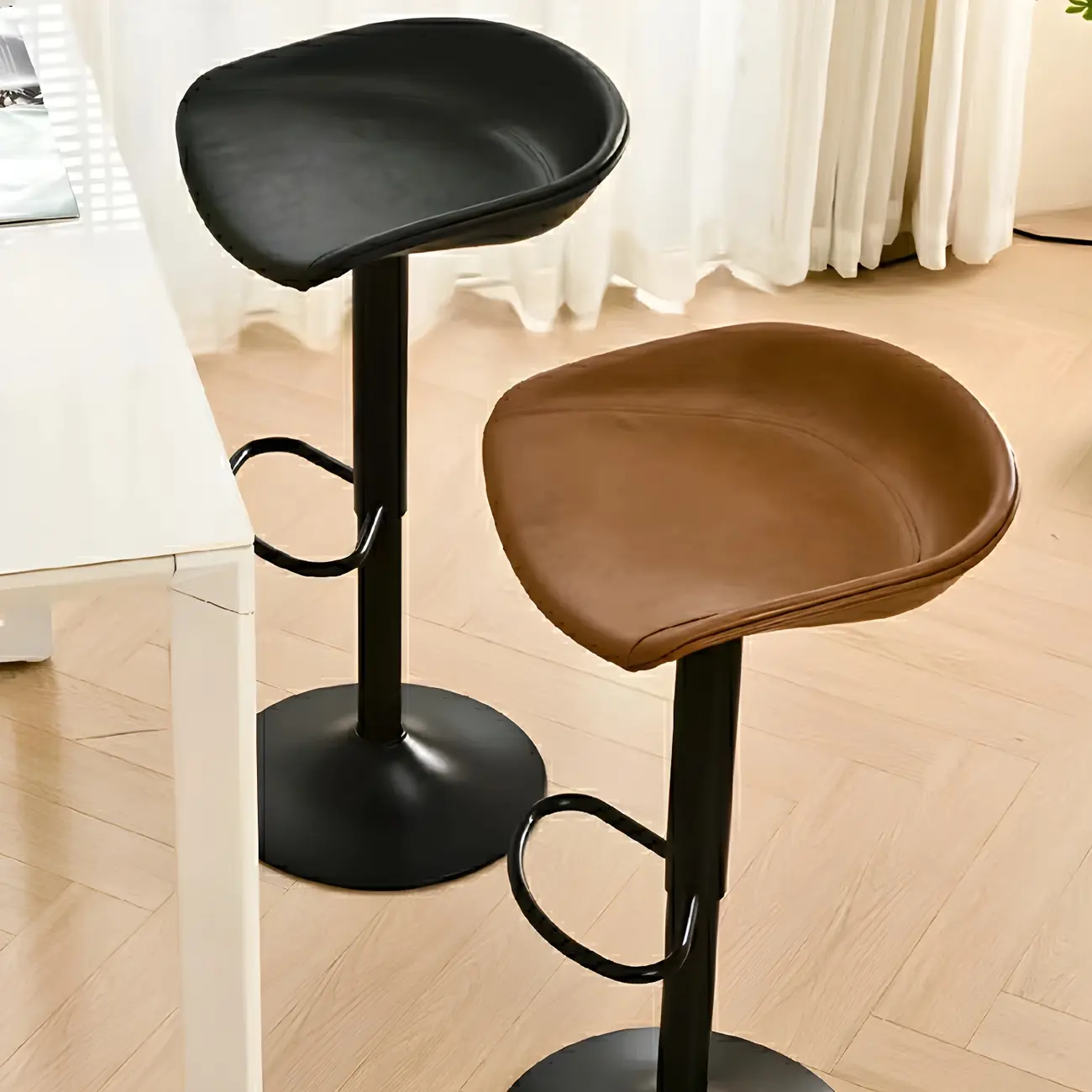 Modern Leather Black Pedestal Swivel Adjustable Bar Stool