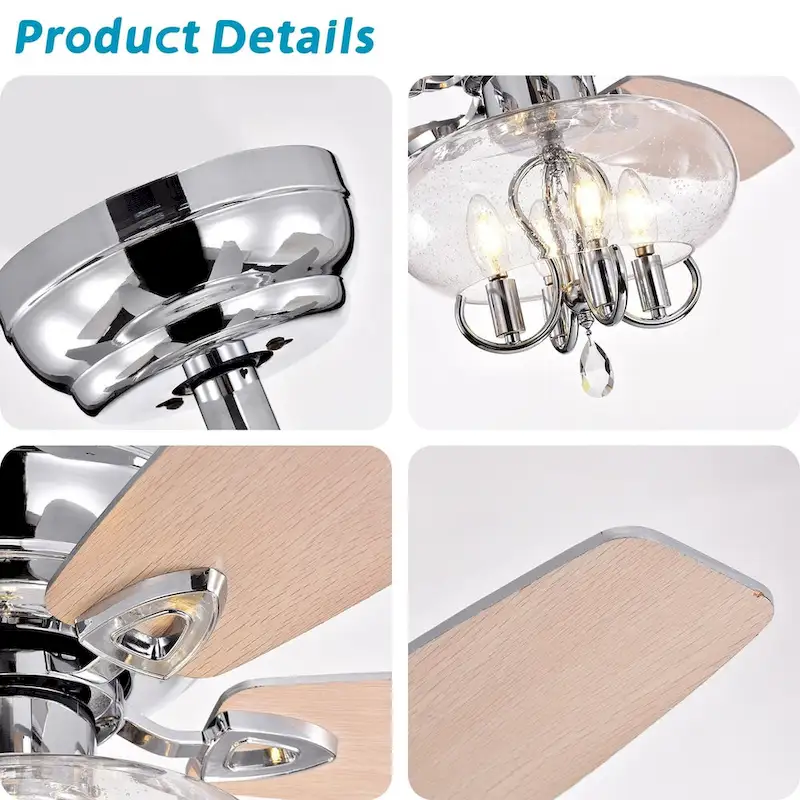 Bella Depot 52  Modern Matte Silver Ceiling Fan with Remote Control and Light Kit, 3-Speed Reversible Blades - 52 Inches