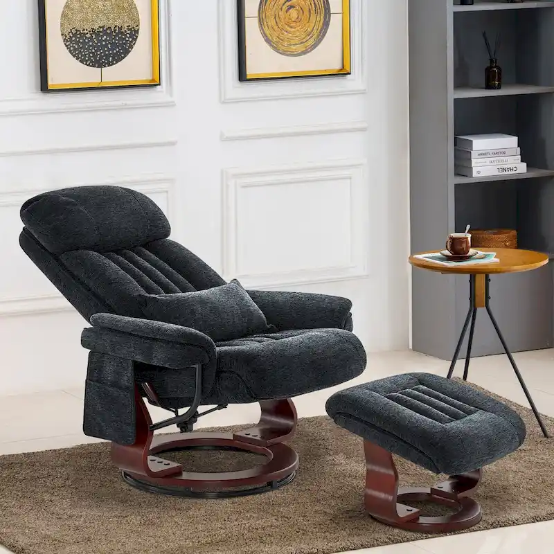 Swivel Recliner with Ottoman, Leisure Office Chair, Ergonomic Lounge chair, Chenille Fabric 4687