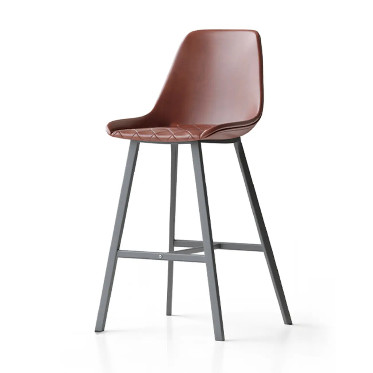 Mid-Century Modern Quilted Upholstered Leather Bar Stool