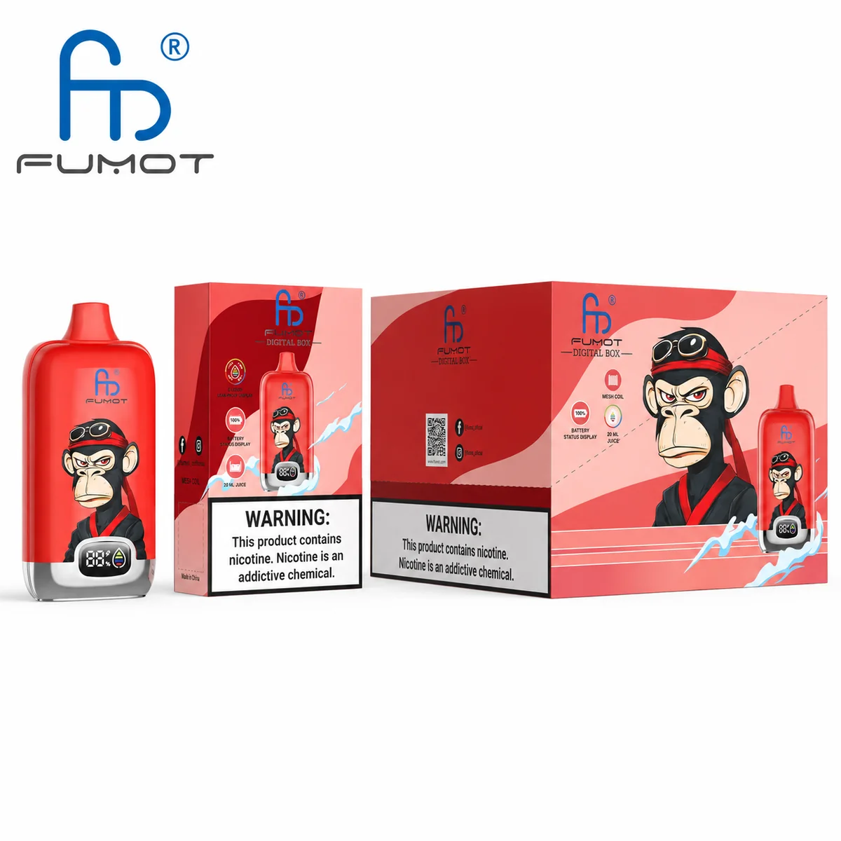 Fumot Digital Box 12000 Cherry Ice – 10er-Displaybox mit Einweg-Vape und Einzelpackung