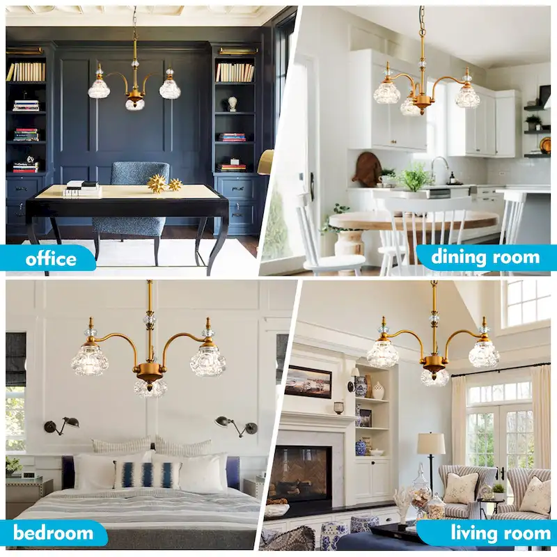 Modern 3-Light Pendant Lights with Crystal Glass Shade