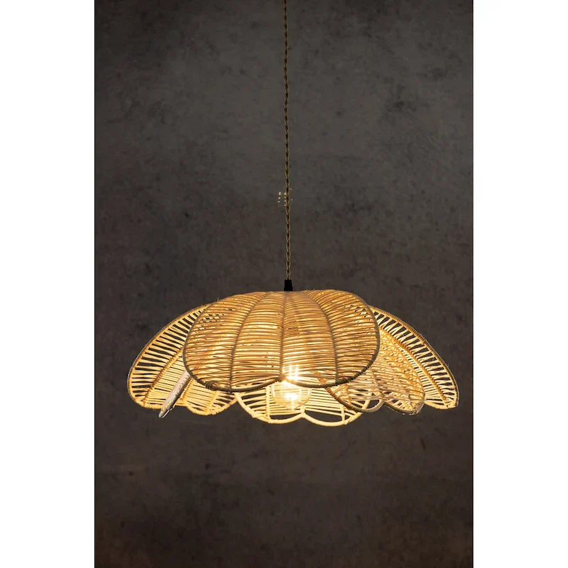 Boho Rattan Flower Pendant Light Coastal Hanging Fixture Light - 20  Wide