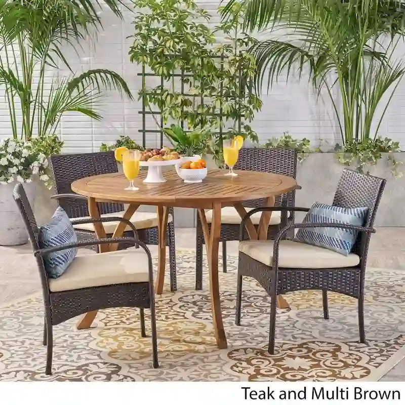 Chilton Outdoor 5 Piece Acacia Wood and Wicker Dining Set by Christopher Knight Home