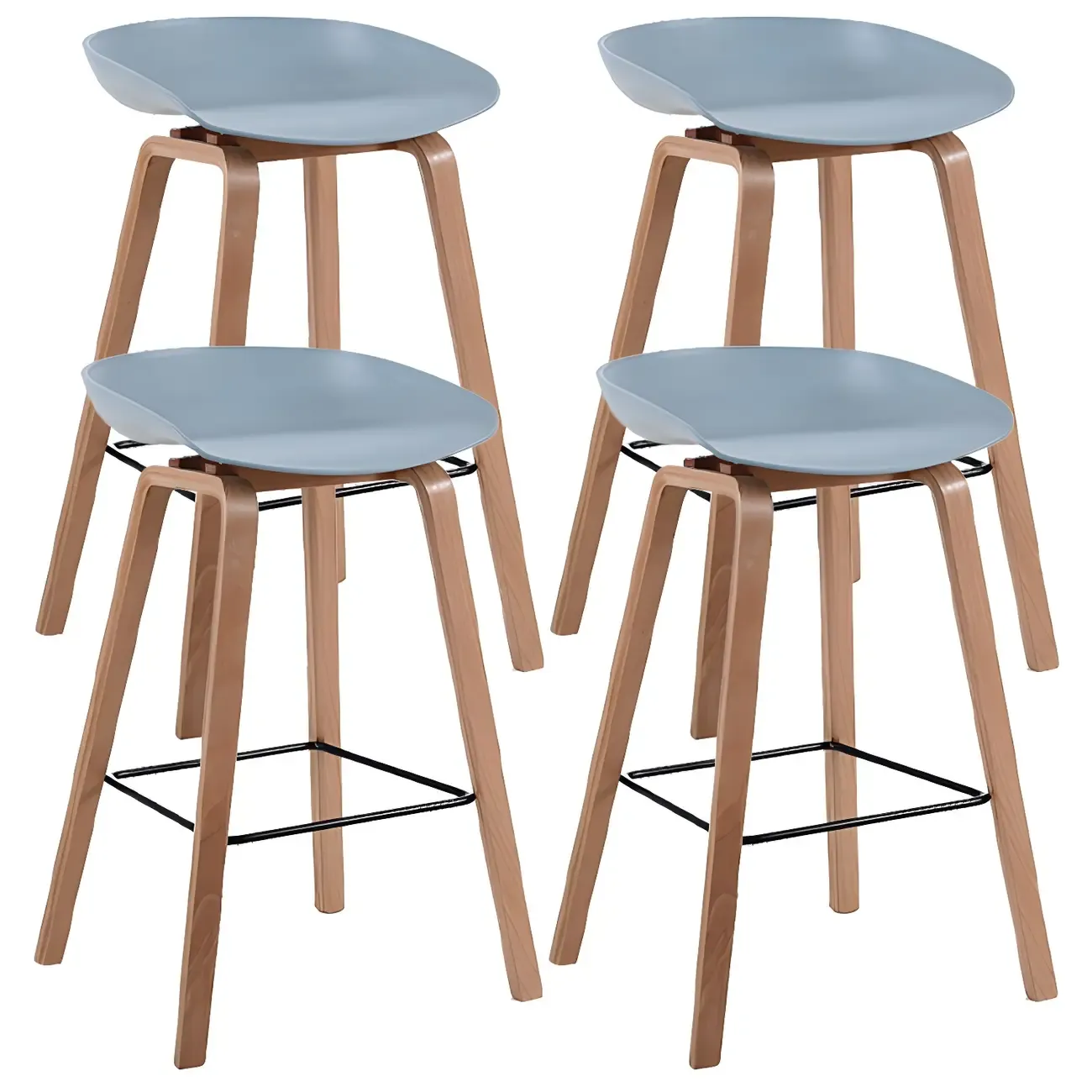 Mid-Century Modern Plastic Bar Stool with Wood Legs