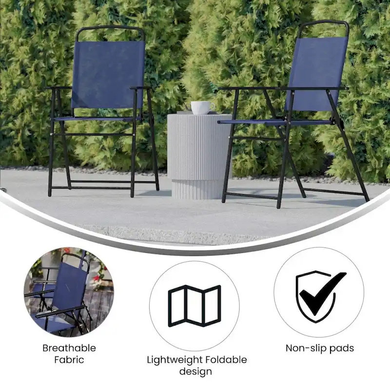Set of 2 All-Weather Textilene Patio Sling Chairs with Armrests