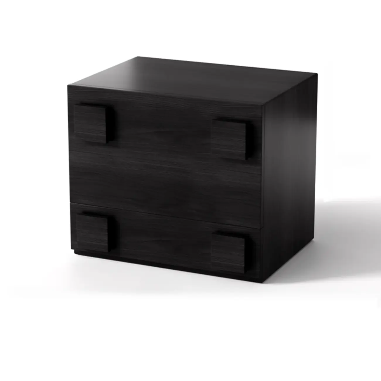 Cubical Solid Wood Double Drawer Nightstand in Nut-Brown