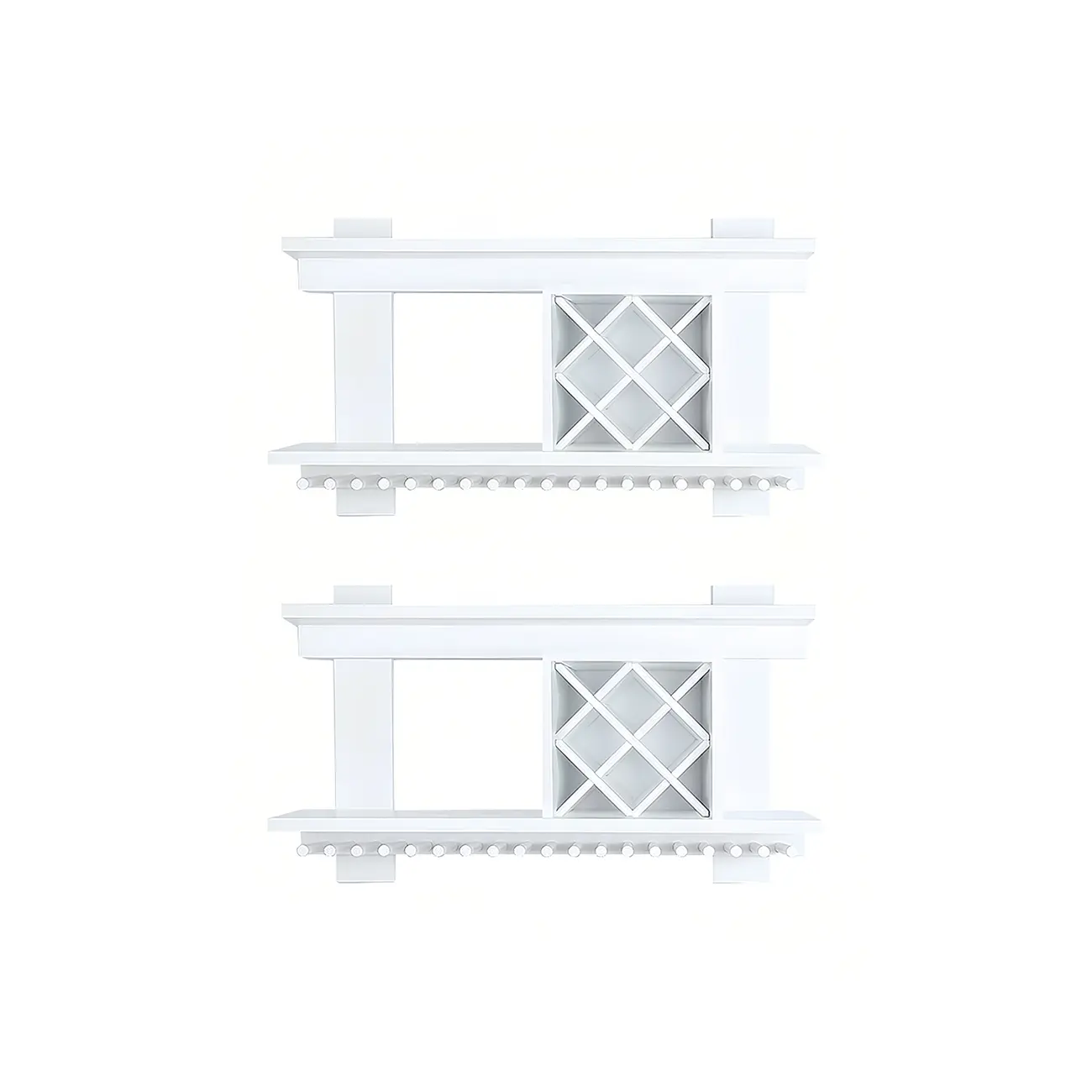 Pine Wooden Wall-Mounted Display Open Wine Bottle & Glass Rack