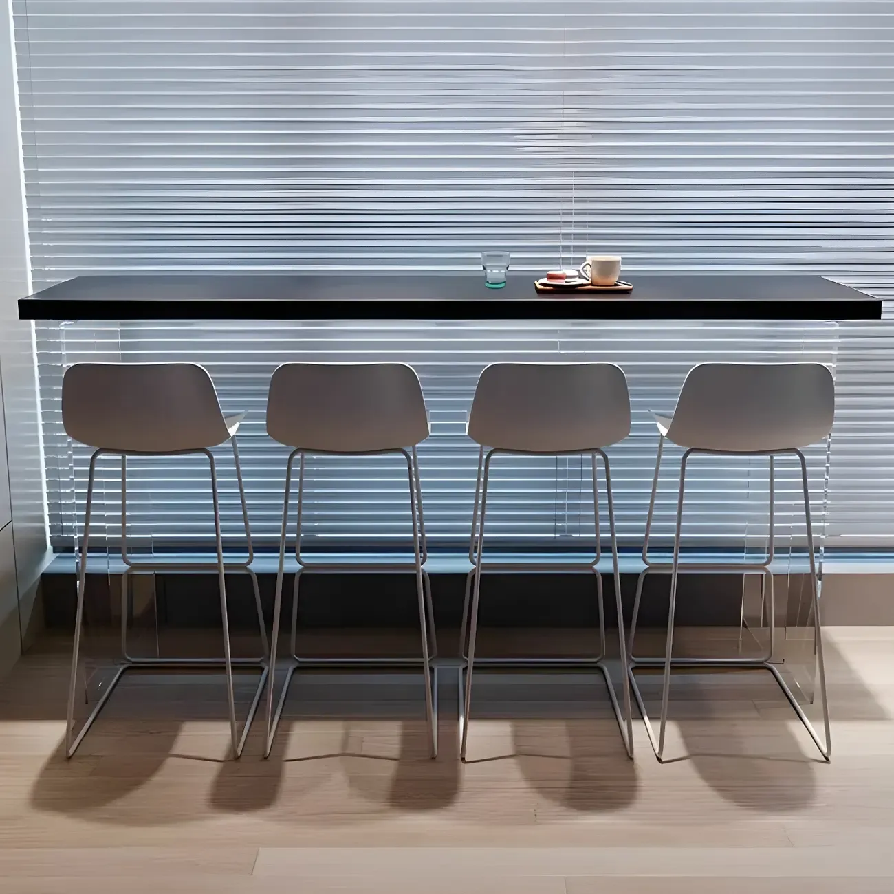 Minimalist Black Wood Clear Base Bar Table for Kitchen Dining