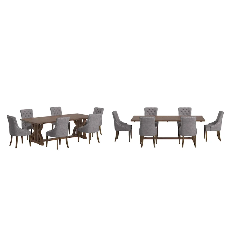 Bratislava Reclaimed Wood Table with Button Tufted Curved Back Chairs Dining Set