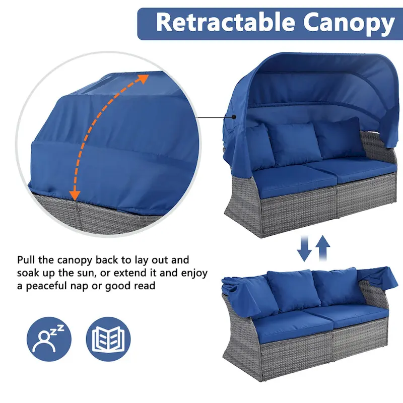Modular Daybed Sunbed Patio Canopy Bed Wicker Conversation Set