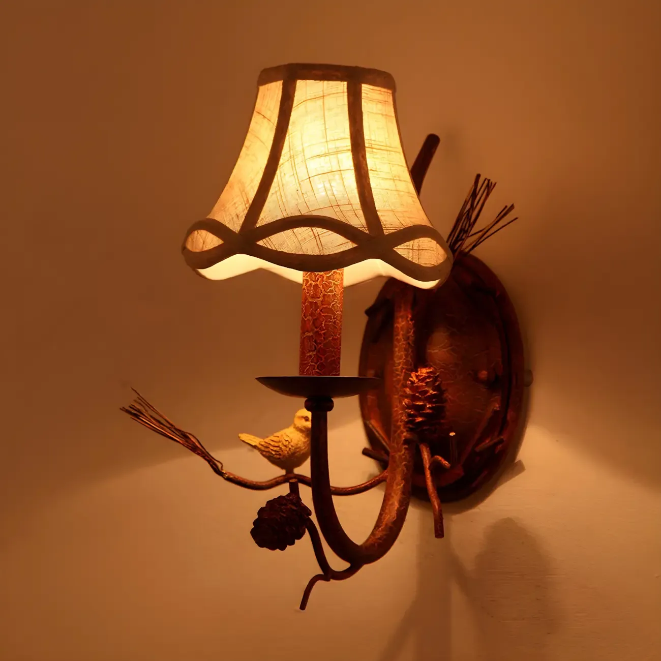 Traditional 2-Light Rust Resin and Fabric Wall Sconce