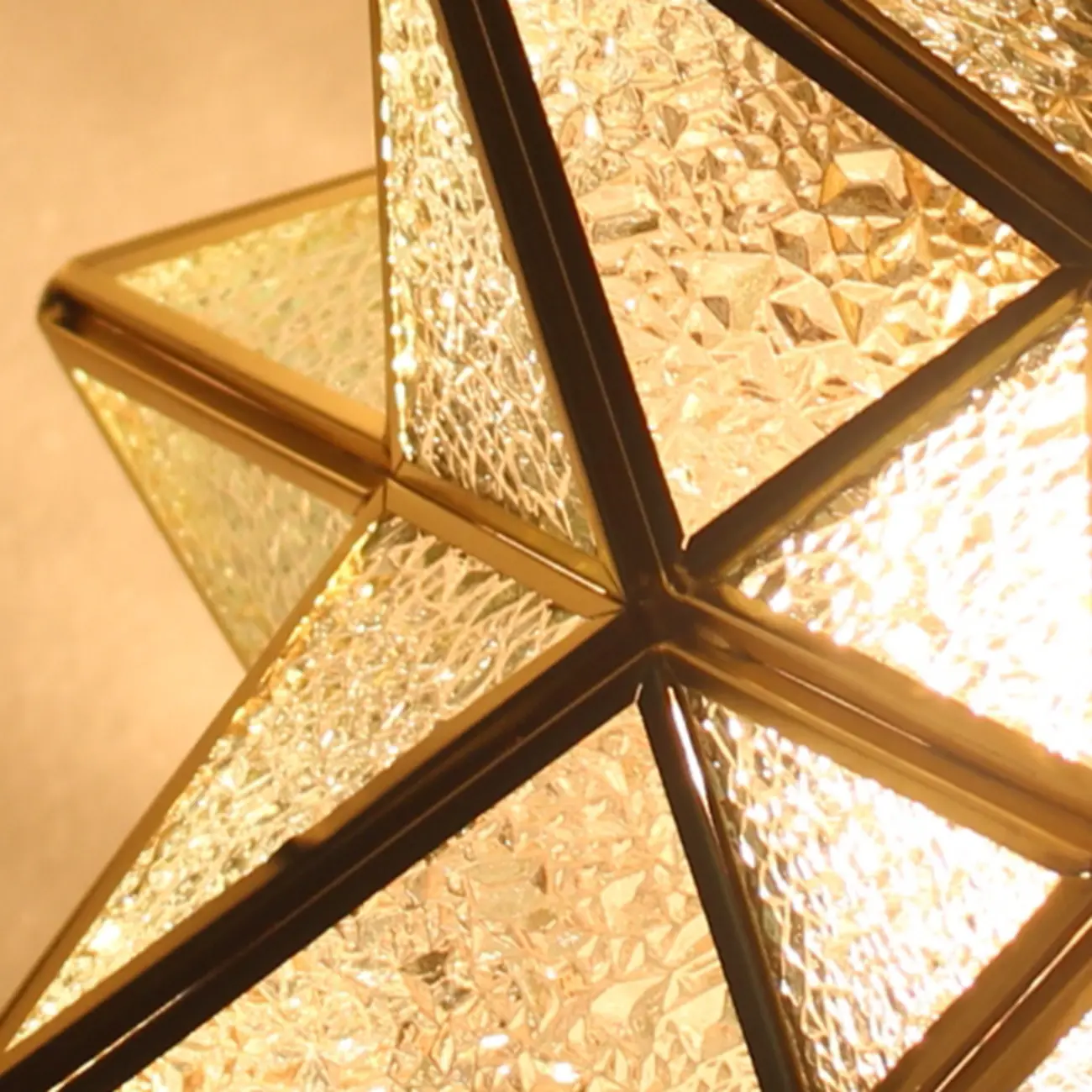 Colonial Style Gold Star Glass Shade Semi Flush Ceiling Light