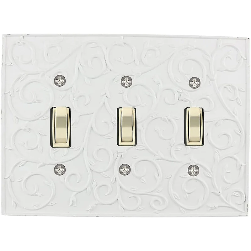 Meriville French Scroll 3 Toggle Wallplate, Triple Switch Electrical Cover Plate