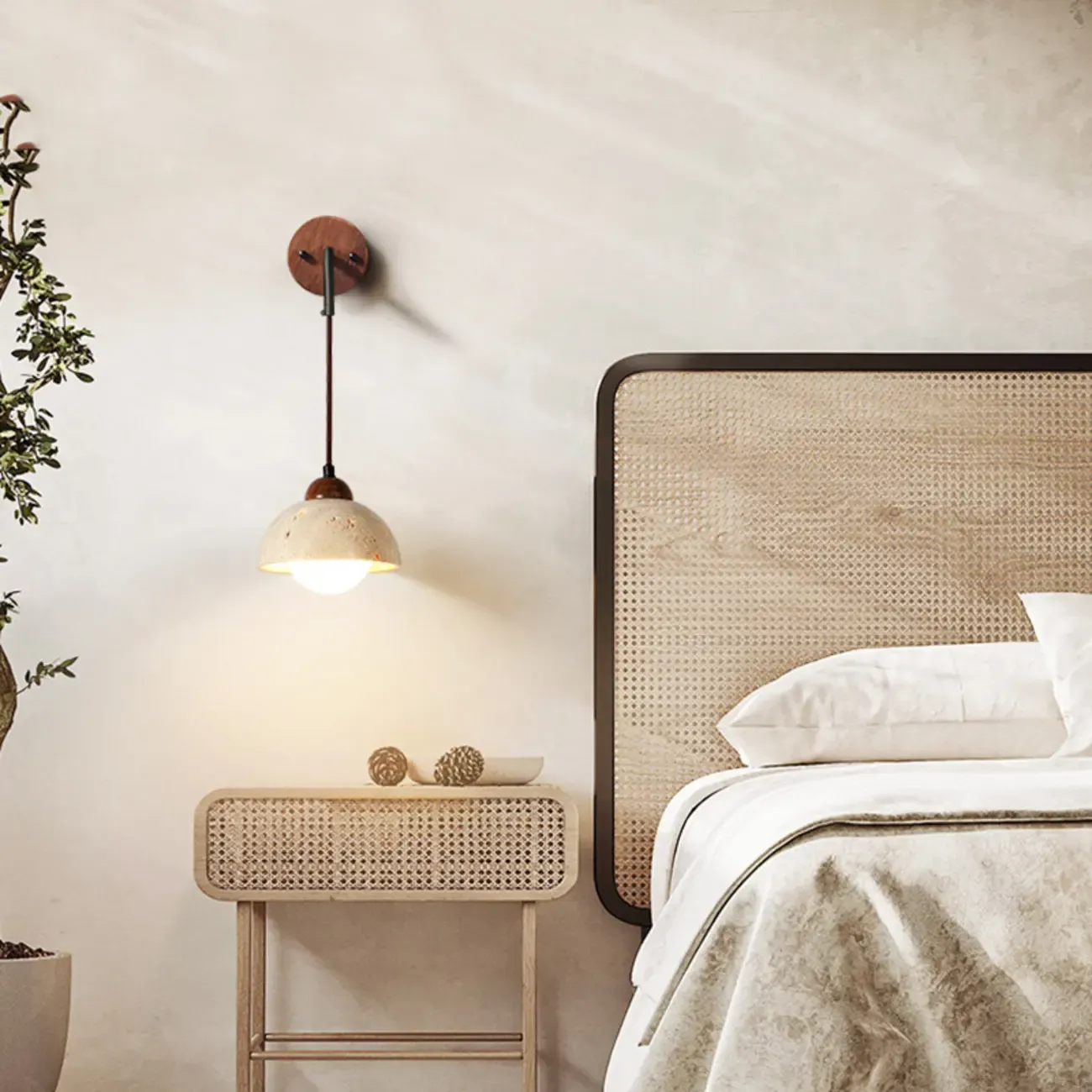 Rustic Brown Wall Sconce with Beige Sintered Stone Shade