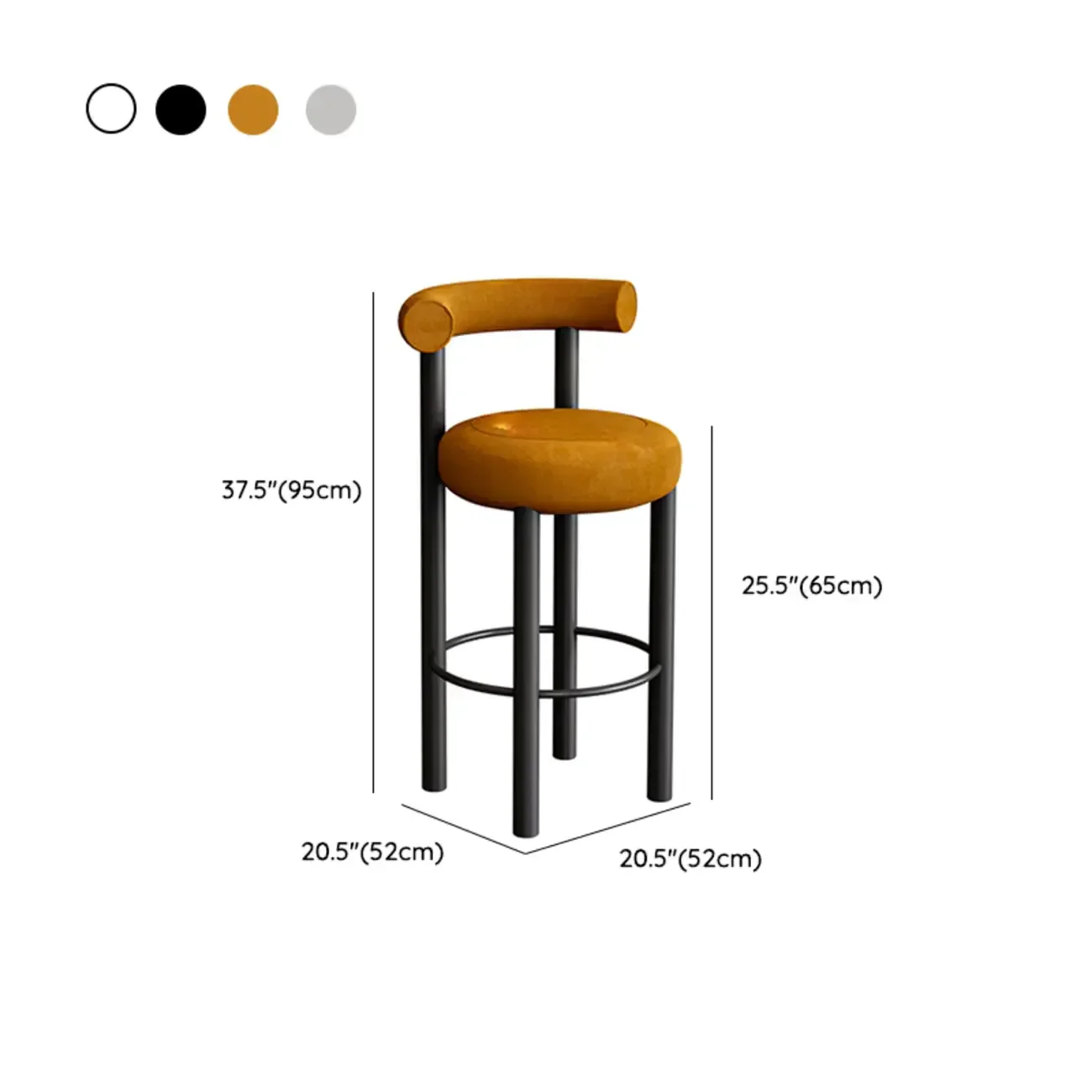 Modern Black Round Upholstered Bar Stool
