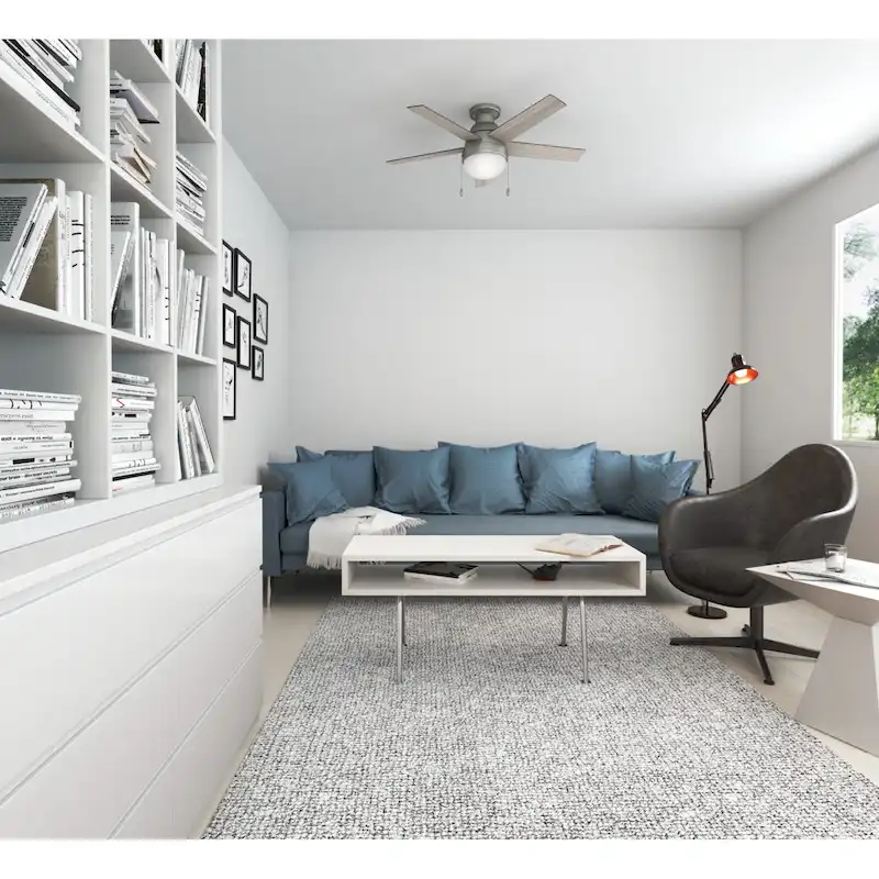 Hunter 46  Anslee Low Profile Ceiling Fan with LED Light Kit and Pull Chain - Silver