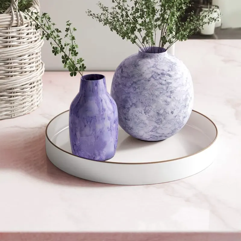 Round Plastic Tray, Gold Accented Trims, Glossy White