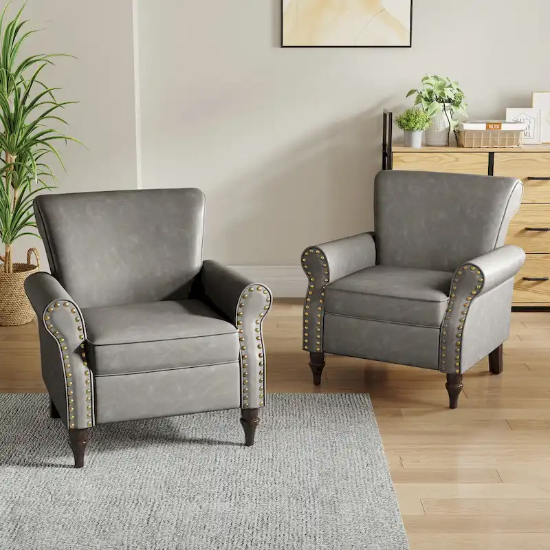 2 Set Nailheads Accent Chair Faux Leather Armchair