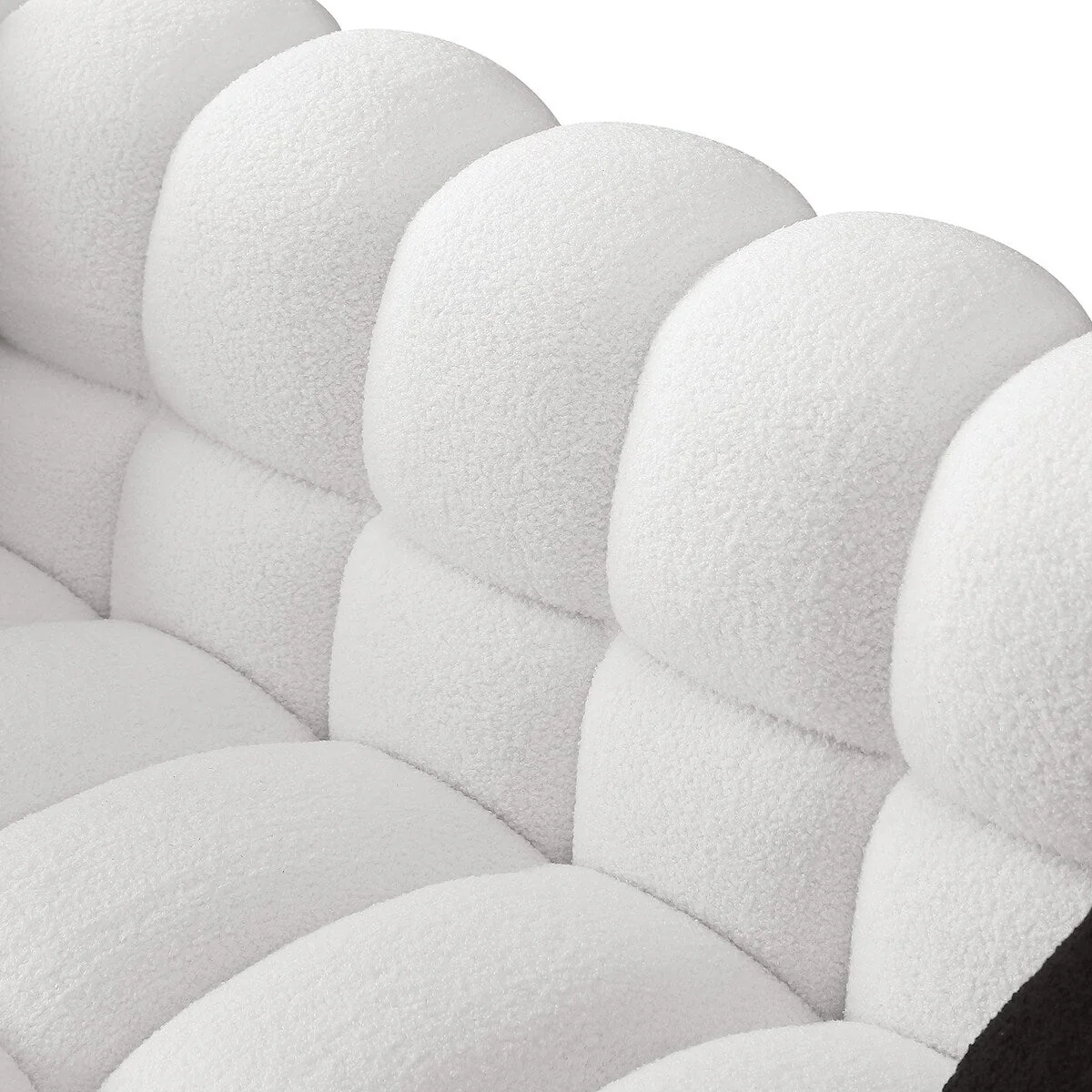 84.3 Luxurious Large Boucle Sofa 3 Seater Marshmallow Upholstered Sofa with 2pc Square Accent Pillows and Square Arm