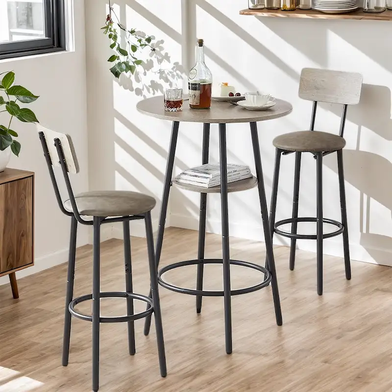 3 Pcs Dining Set, 2-Tier Round Bistro Bar Table & Upholstered Chair