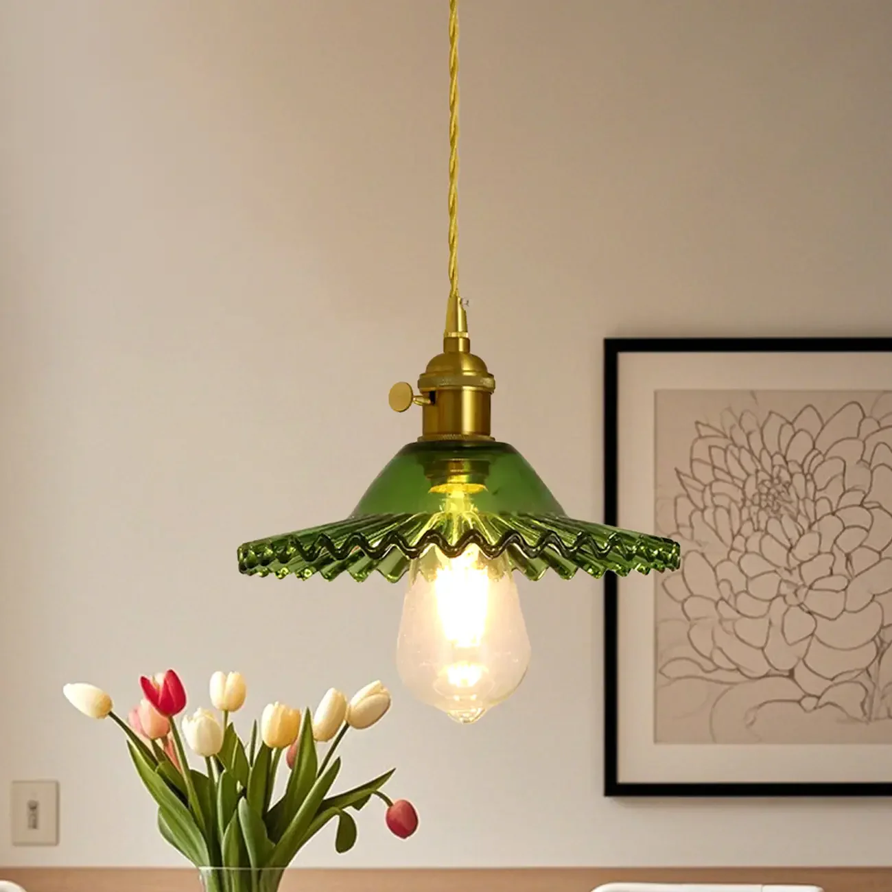Clear Floral Glass Pendant Light for Modern Living Room