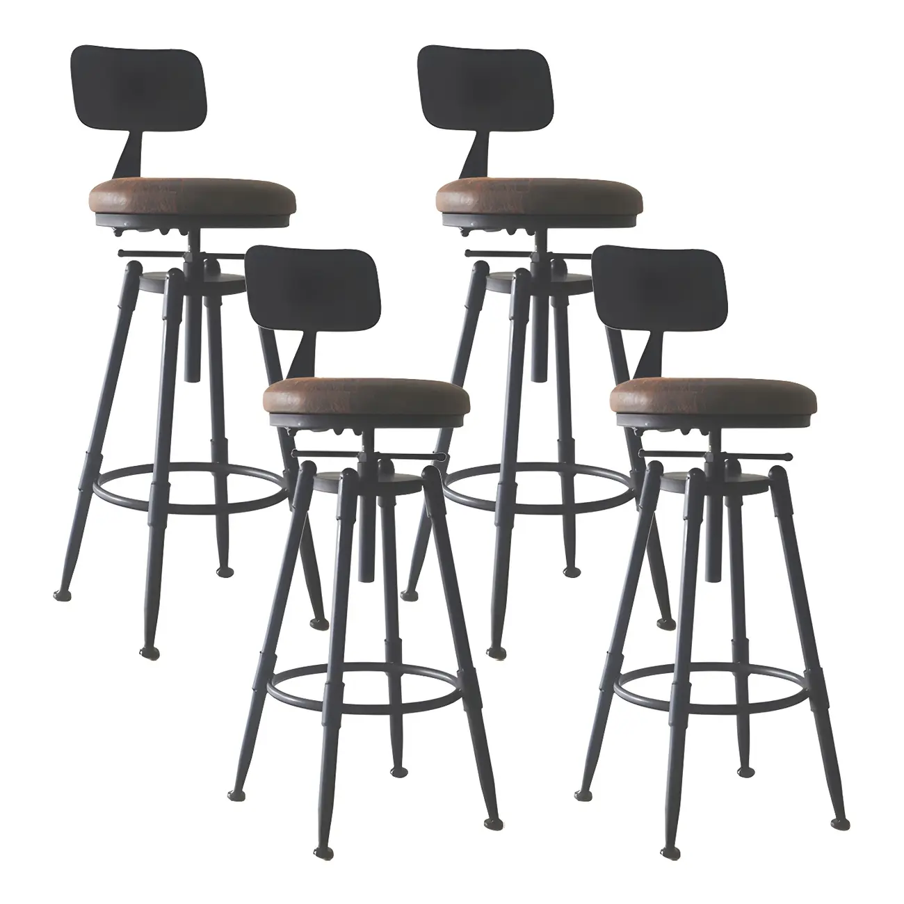 Industrial Metal Leather Swivel Bar Stools with Back