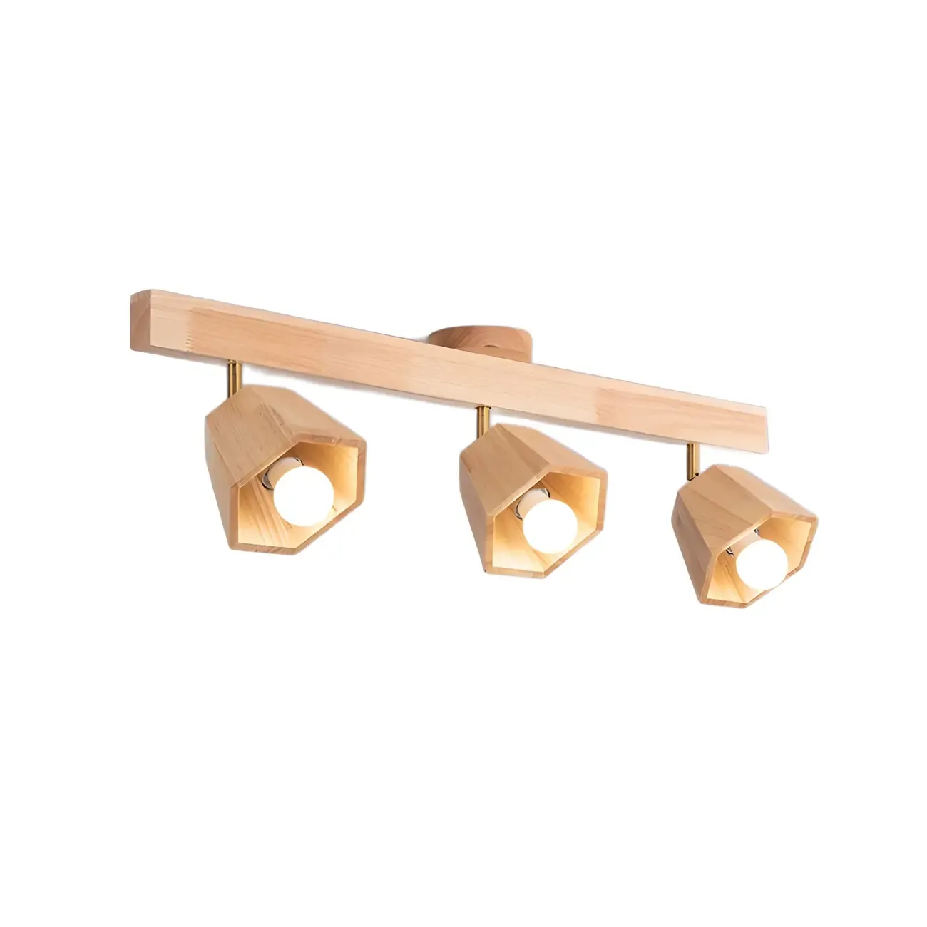 4-Light Adjustable Natural Rubber Wood Semi Flush Track Light