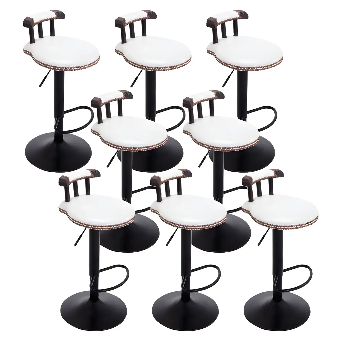 Industrial Round Leather Adjustable Bar Stools