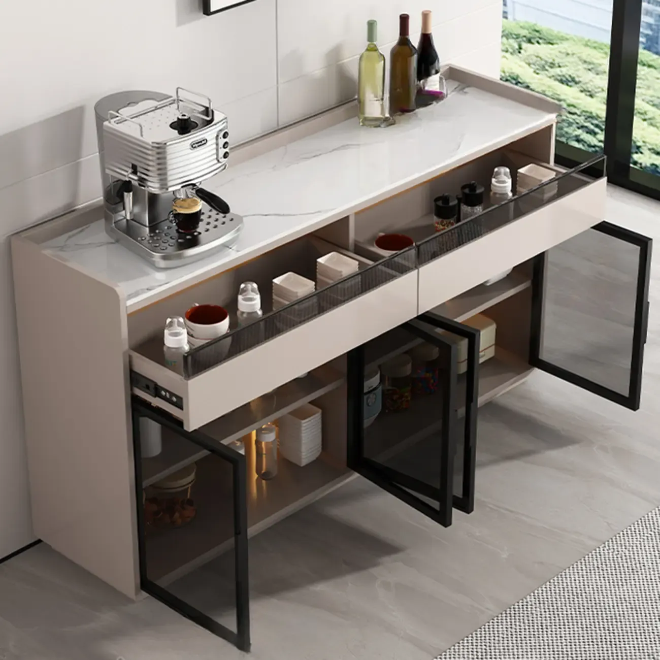 Modern Wood Buffet Sintered Stone Countertop