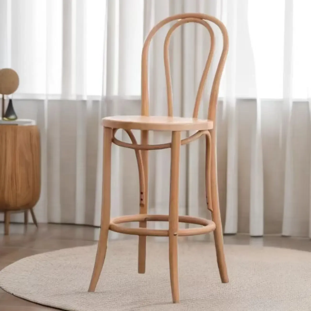 Walnut Beech Wood Leather Seat Bar Stools with Back