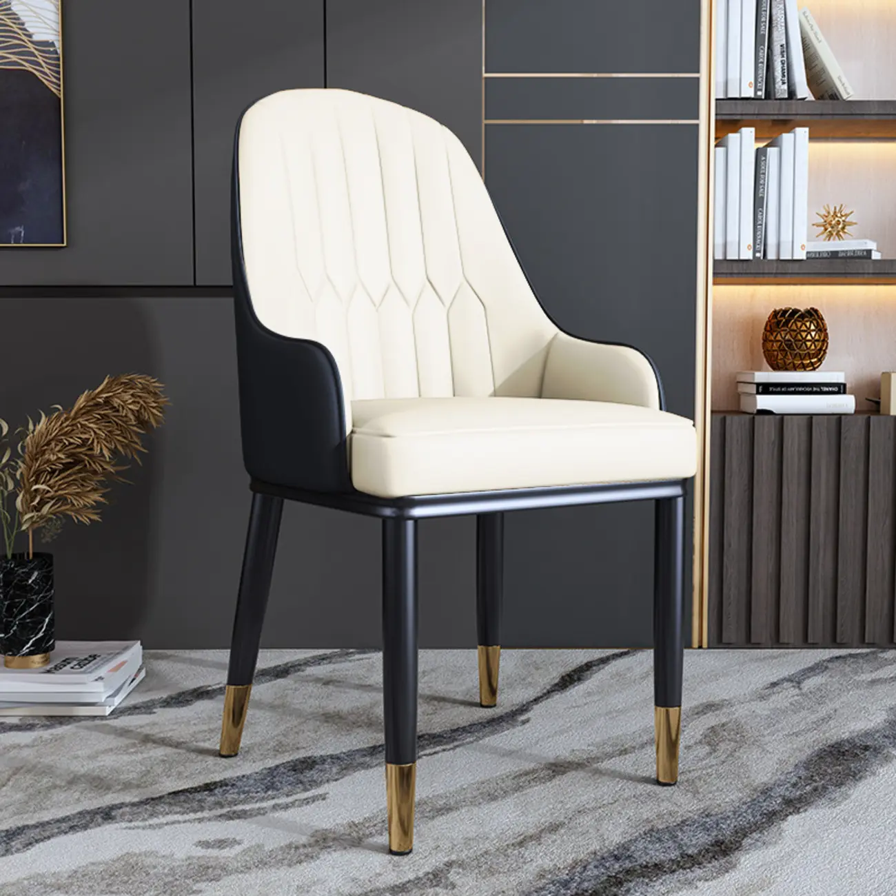 Glam Faux Leather Curved Back Armrest Dining Chair