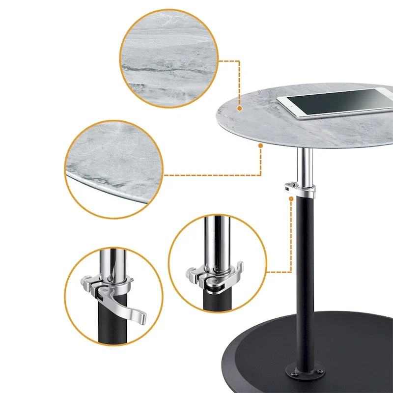 End Table with Height Adjustable Marble Textured Top