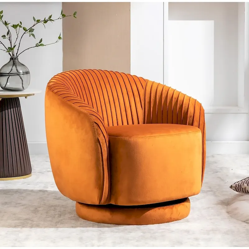 Modern Barrel Swivel Chair with Plush Velvet Upholstery and Smooth 360 Rotation Round Accent One-Seater Sofa