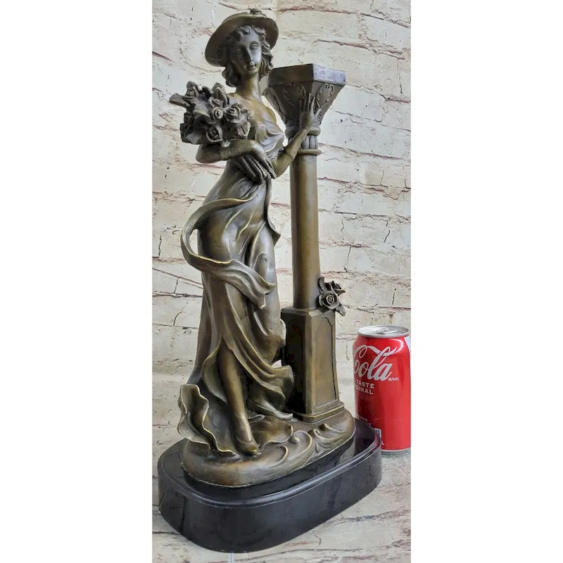 Victorian Style Captive Lady Holding Bouquet Of Flowers Bronze Sculpture Figurin