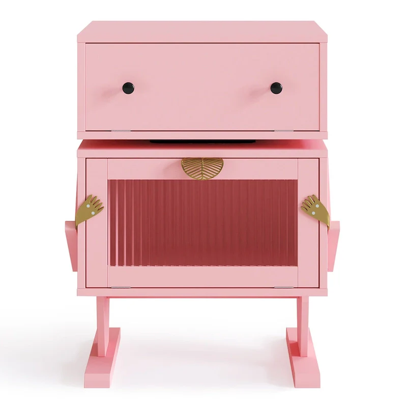 Nightstand with Rotating Drawer and LED Light Strip