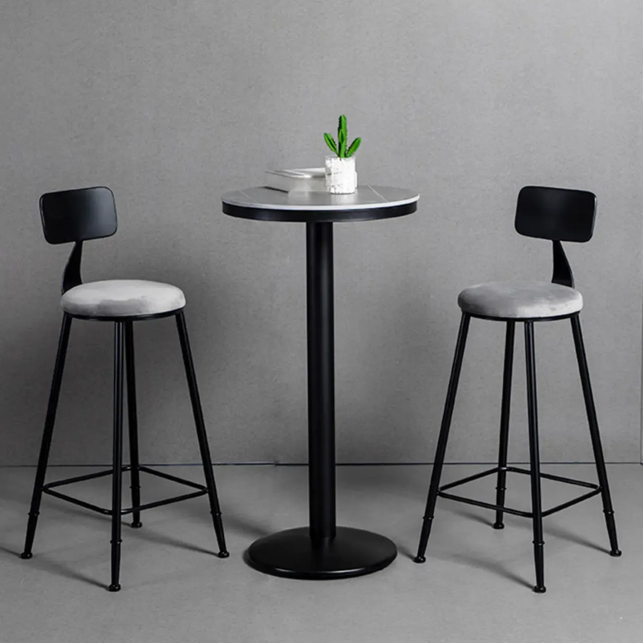 Industrial Grey Circular Stone Bar Height Table for 2 Seats