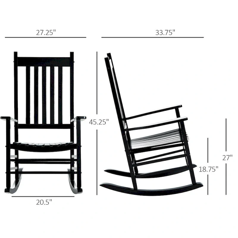 Outdoor High Back Wood Rocking Chair with Smooth Armrests