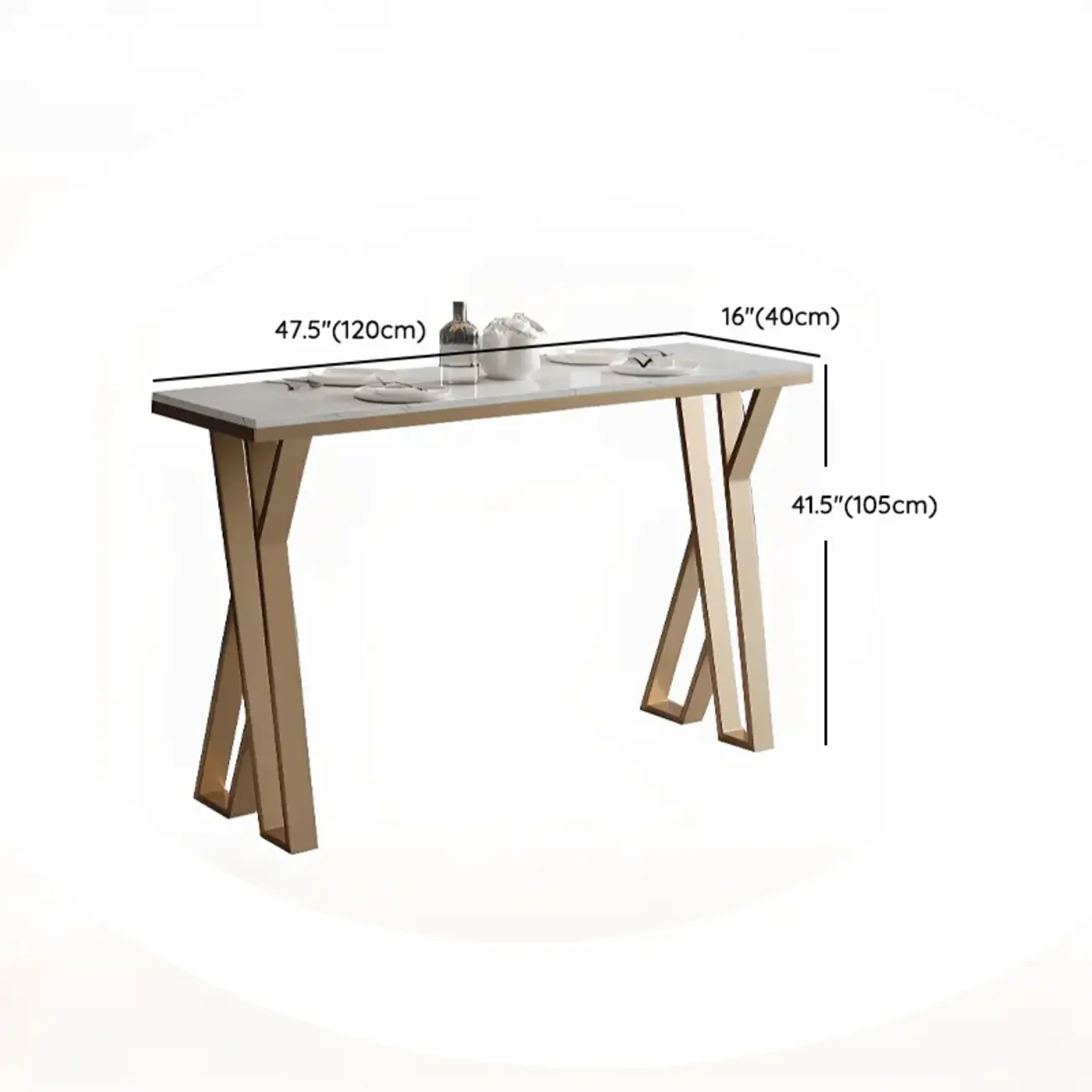 Glam Gold Metal Bar Tables with Faux Marble Top