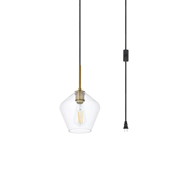 Garrett 1-Light Plug in Pendant with Clear Shade - Black - 8  Diameter