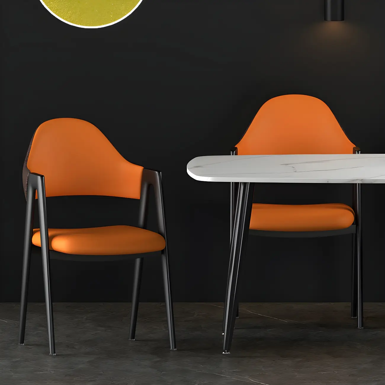 Modern Leather Curved Open Back Arm Dining Chair