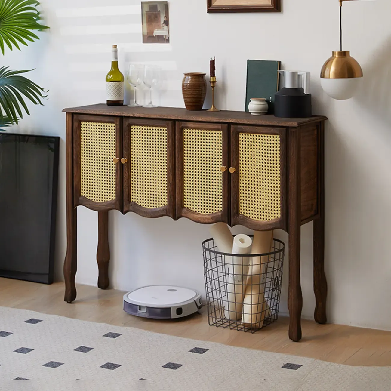 Traditional Brown Wooden Console Table with Drawers